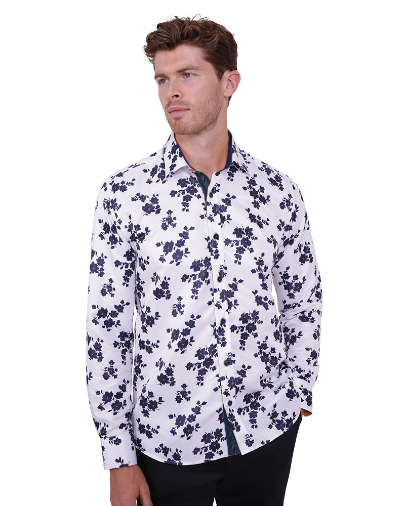 Black and white floral dress shirt best sale