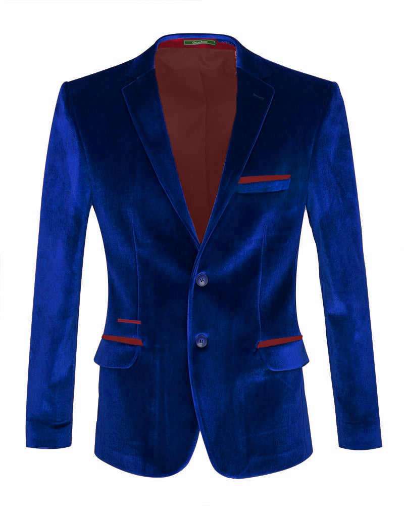 Dark Blue Velvet Feel Plain Mens Fashion Blazer