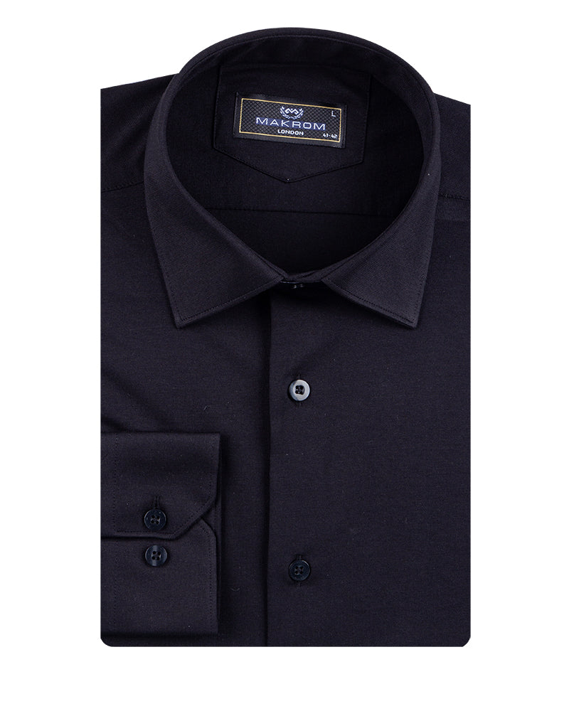 Black Cotton Plain Stretch Shirt