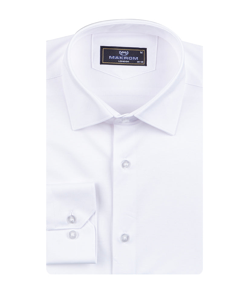 White Cotton Plain Stretch Shirt