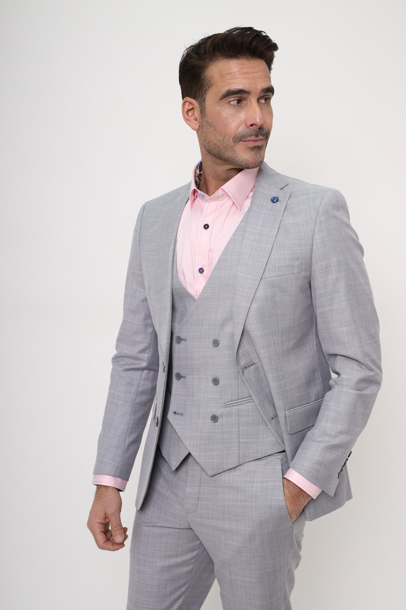 Grey 3 Piece Men's Suit with Double Breasted Waistcoat