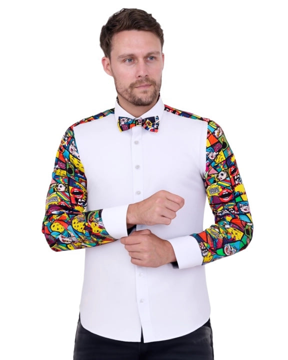 Comic Book Print Tuxedo Shirt