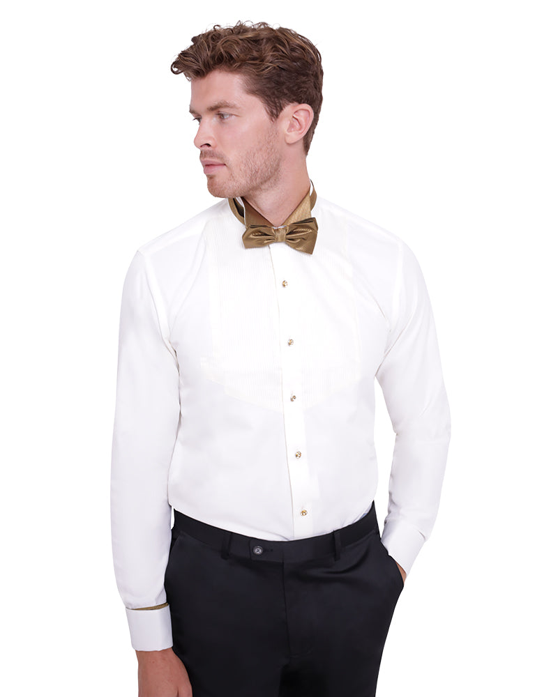 Gold Fancy Dress Long Sleeve Bow Tie Shirt