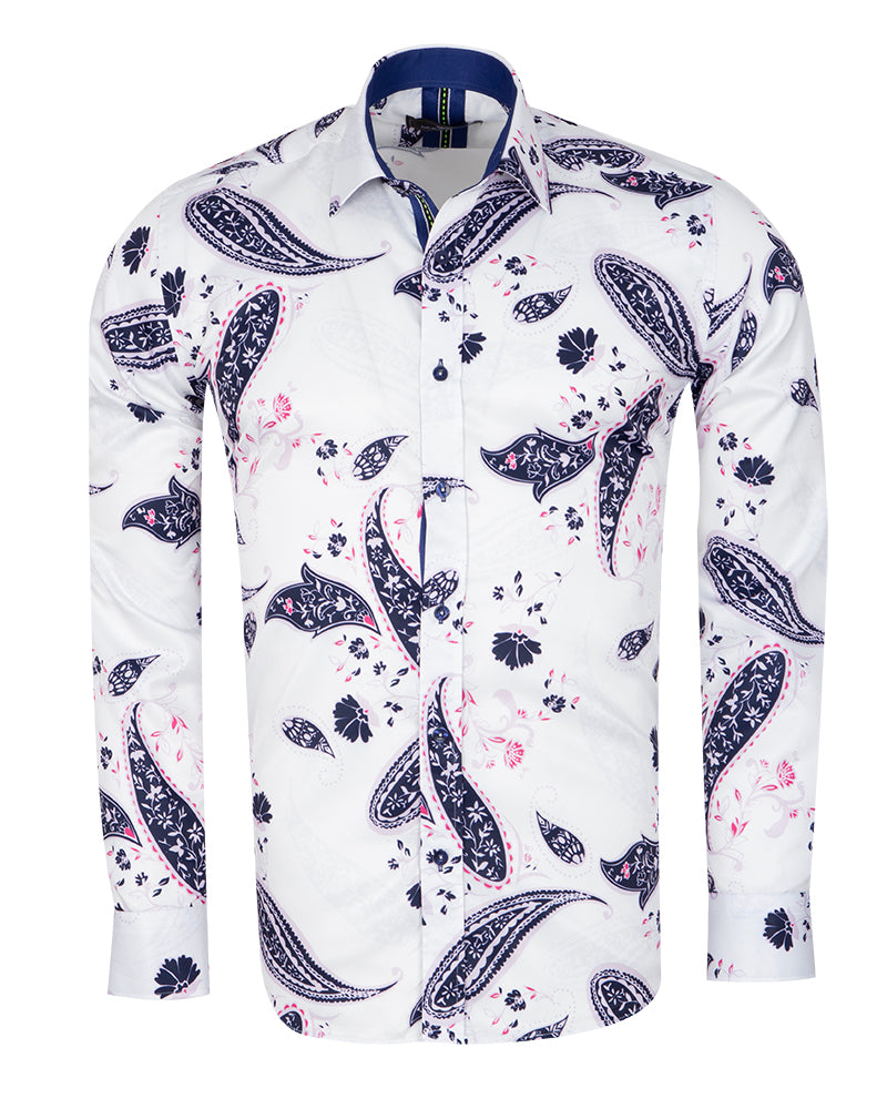 White Paisley Print Long Sleeve Shirt