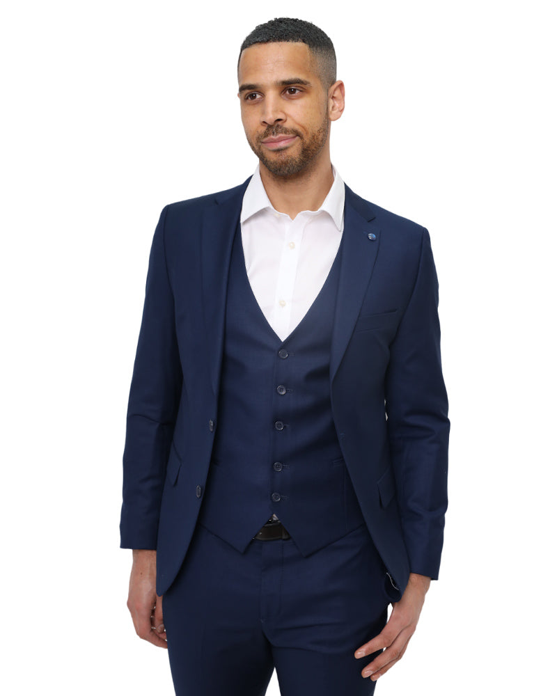 Dark Blue Classic Plain 3 Piece Men's Suit