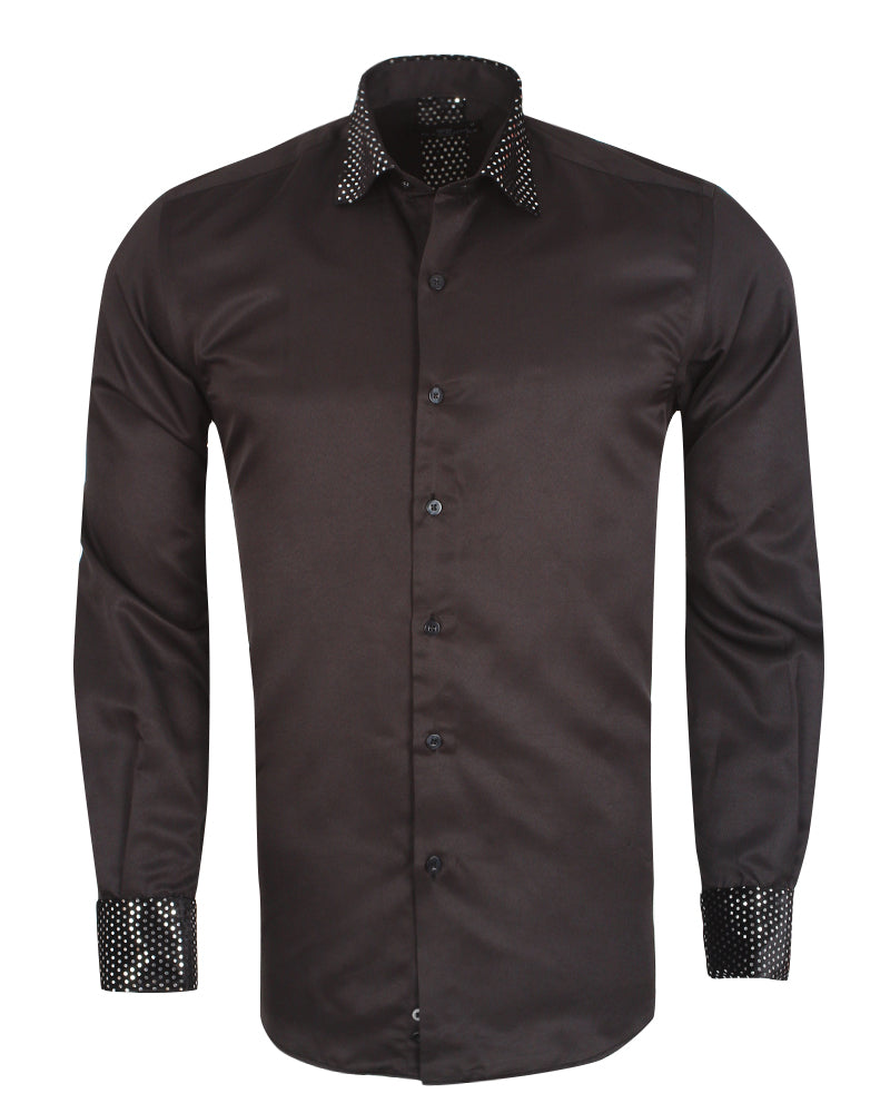 Black Fashion Shirt with Sequin Collar & Sleeve Design