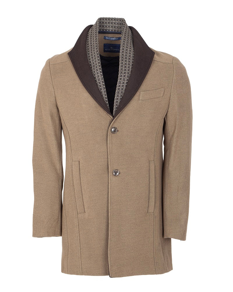 Beige Double Collar Classic Men's Overcoat