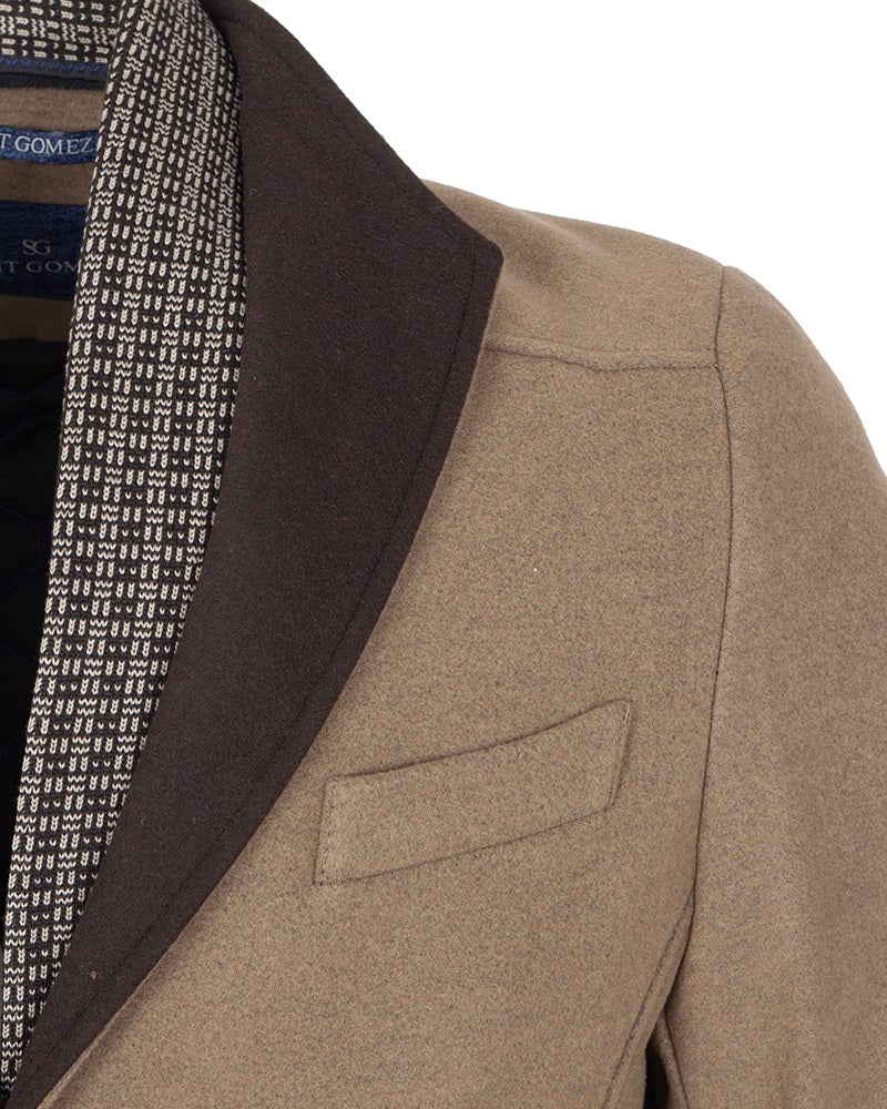 Beige Double Collar Classic Men's Overcoat