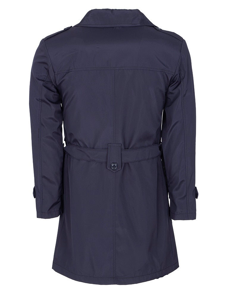 Dark Blue Double Breasted Men`s Trench Coat