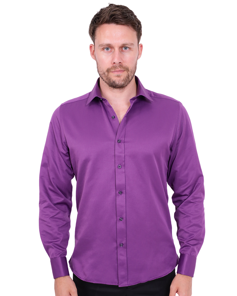 Purple Men Shirts - Classic Plain Double Cuff Shirt – Makrom
