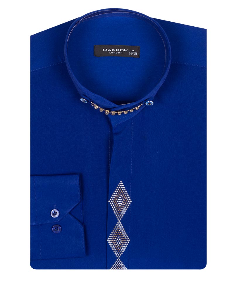 Royal Blue Grandad Collar Chain shirt with Diamantes