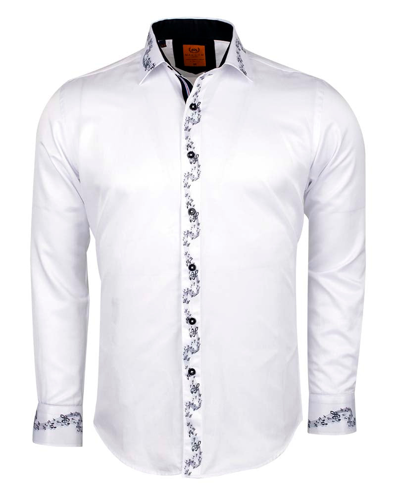 White Musical Print Long Sleeve Shirt