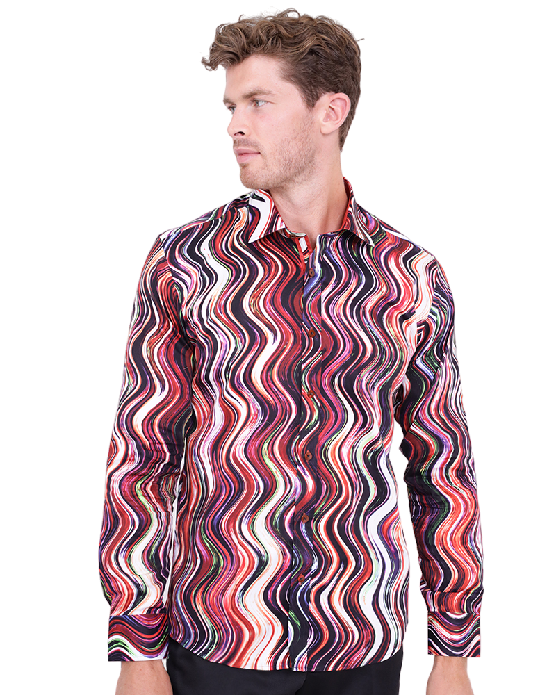 Colourful Wavy Lines Print Shirt with Matching Handkerchief