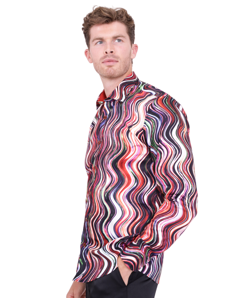 Colourful Wavy Lines Print Shirt with Matching Handkerchief