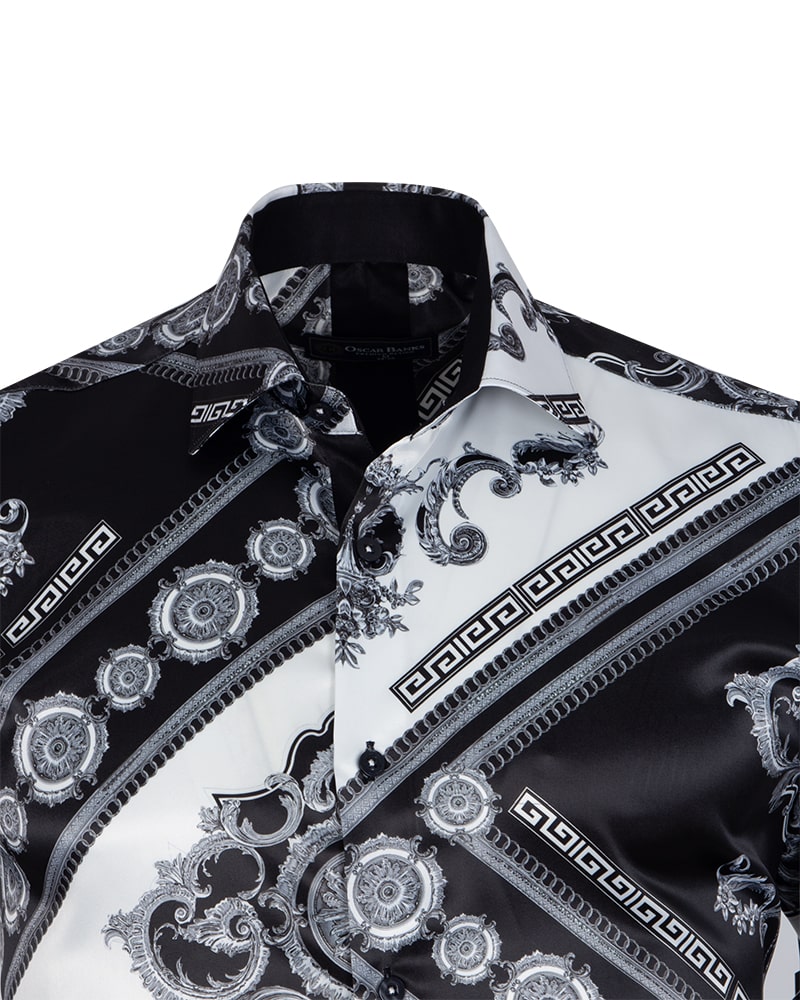 Black Baroque Ornament Satin Men`s Shirt