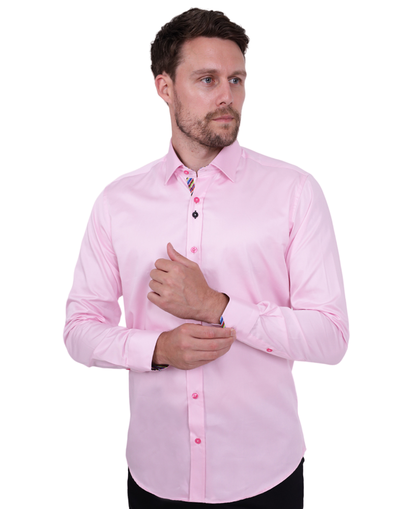 Plain Pink Shirt with Colourful Stripe Insert Shirt