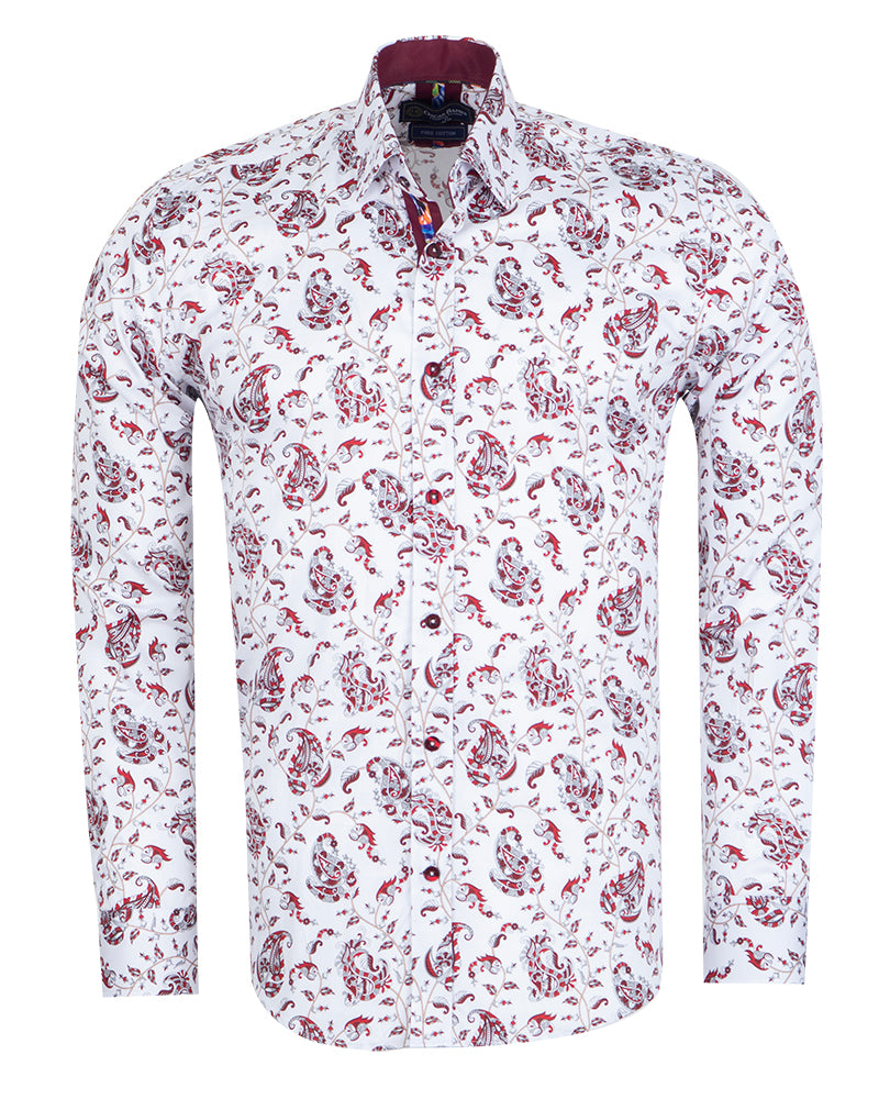 White Paisley Print Shirt with Matching Handkerchief