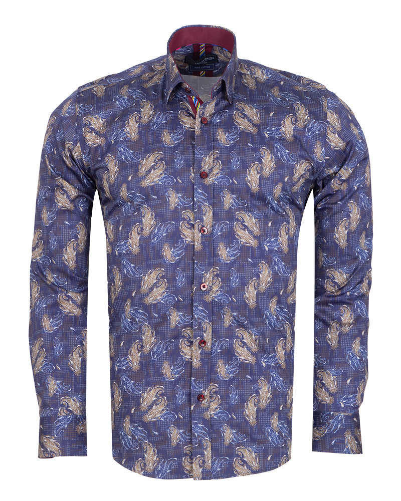 Purple Paisley Print Shirt with Matching Handkerchief