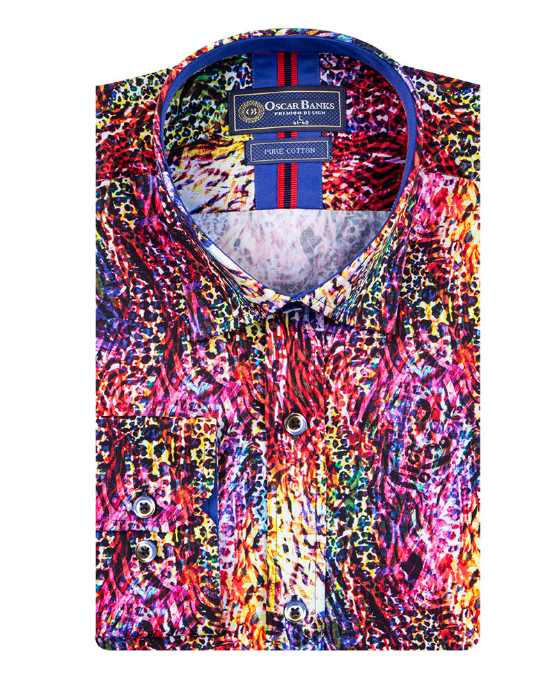 Colourful Print Men's Shirt with Matching Handkerchief