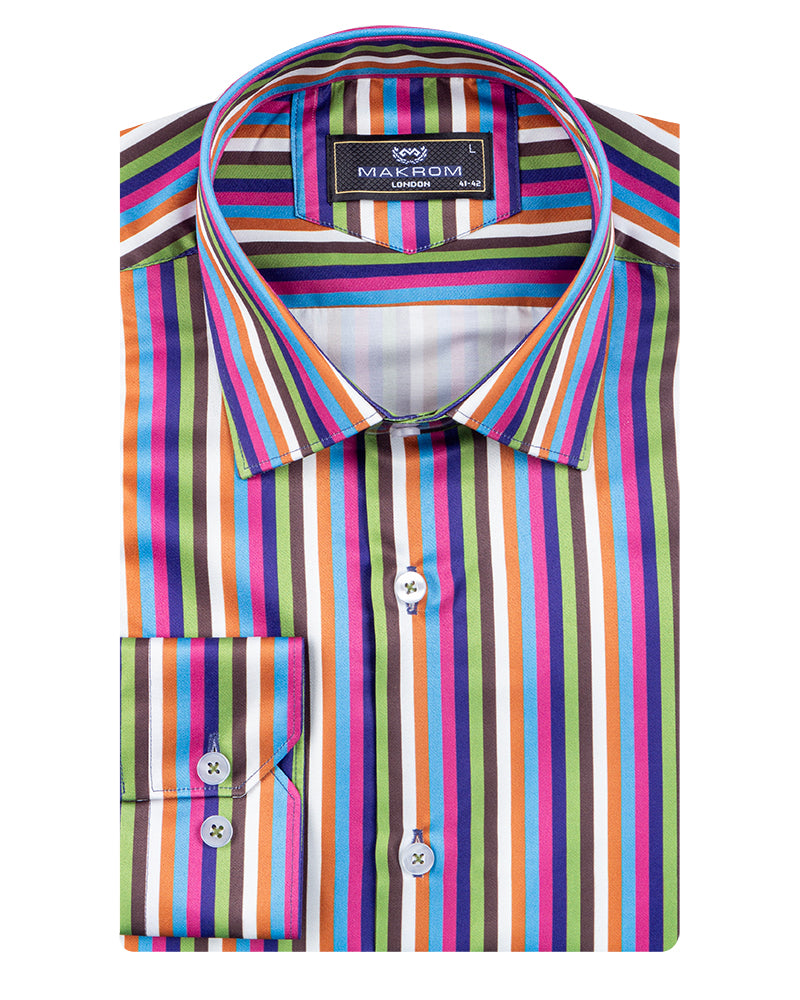 Green Pastel Neon Striped Men's Shirt