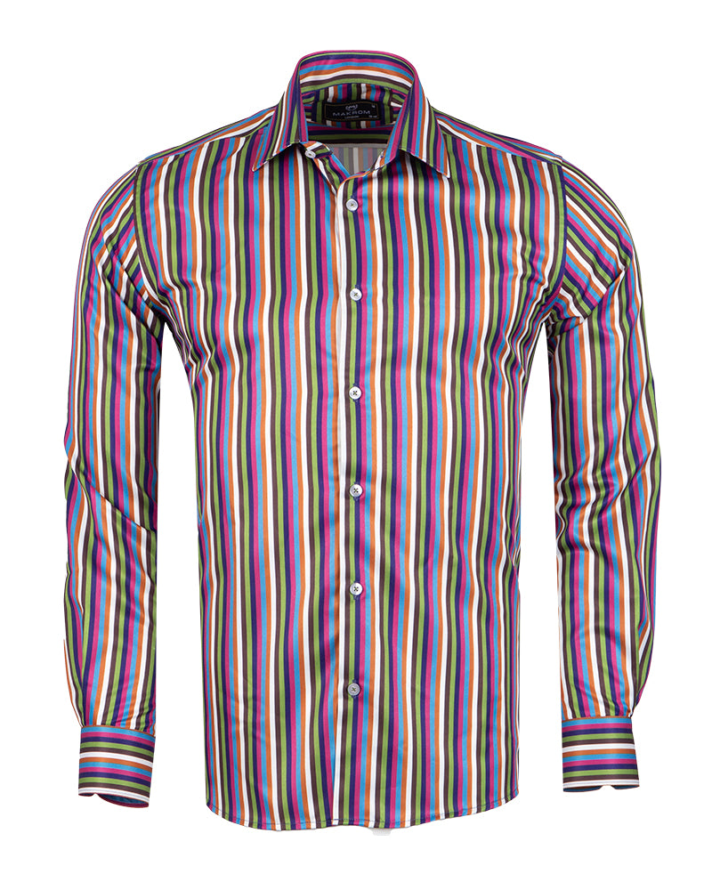 Green Pastel Neon Striped Men's Shirt