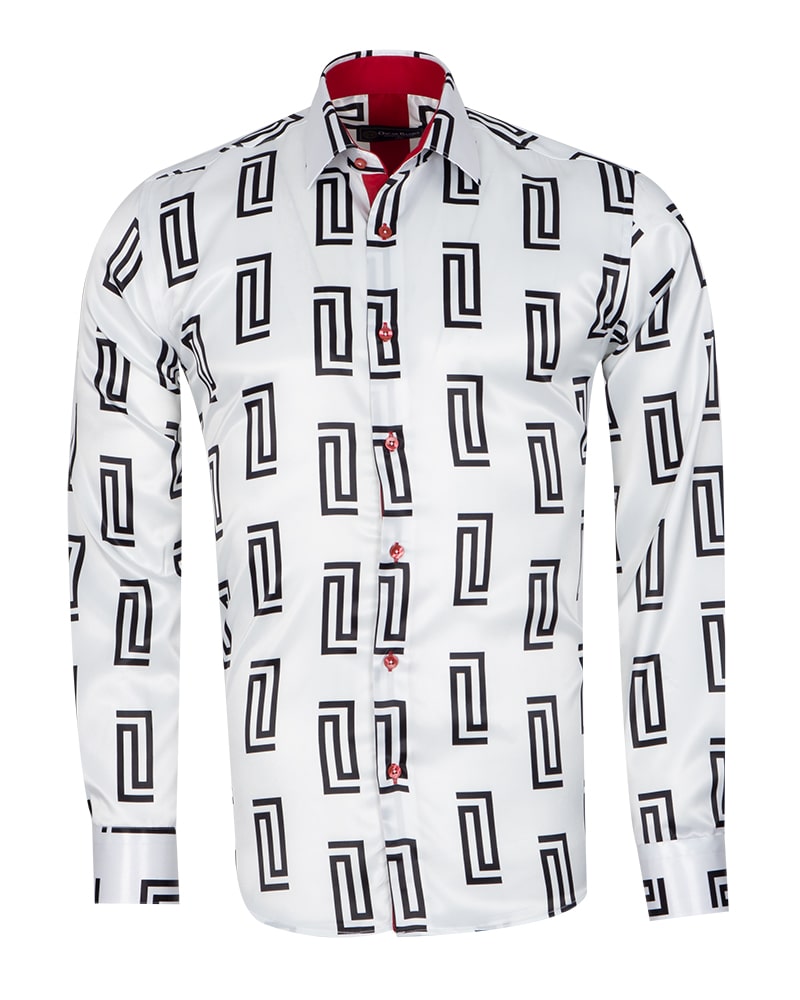 White Baroque Roman Ornament Print Men`s Shirt