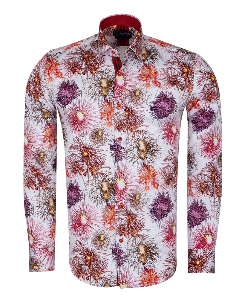 New Year Print Men's Shirt with Matching Handkerchief