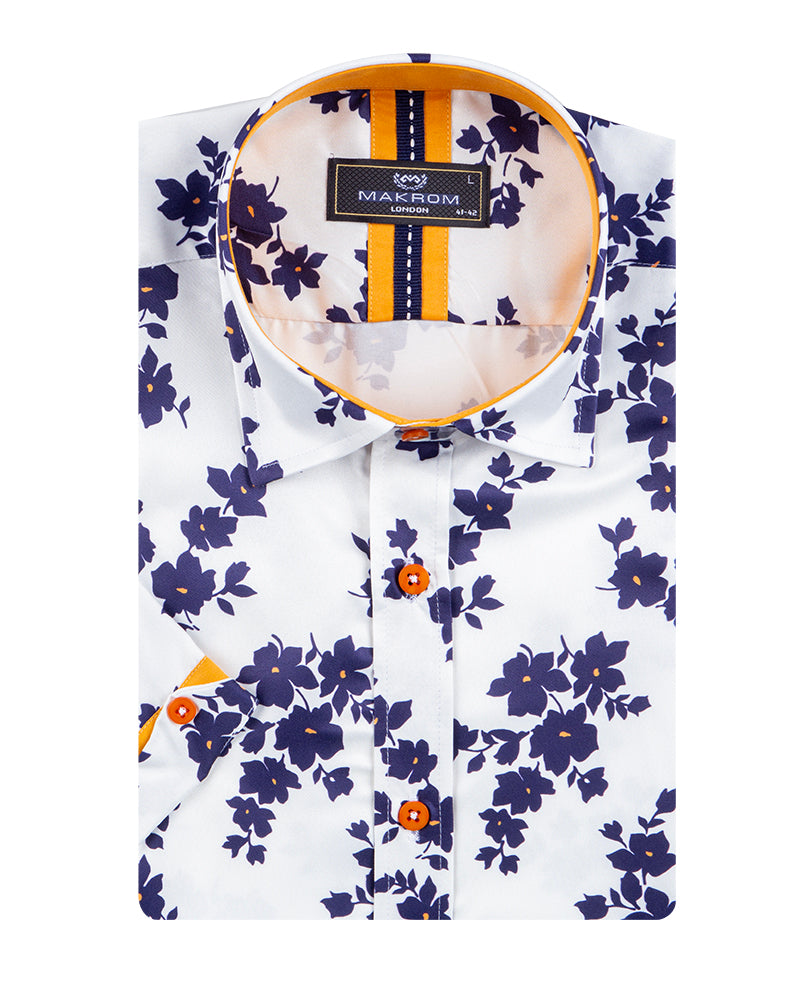 WhiteFloralPrintShortSleeveShirt