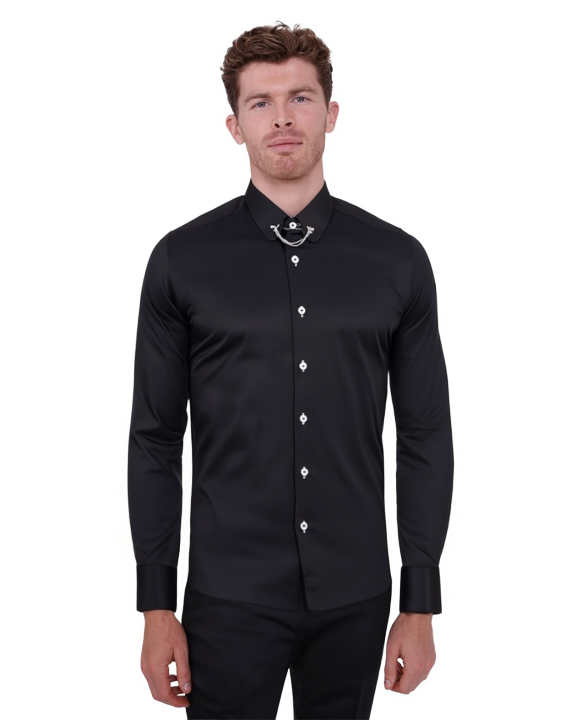 Black Round Collar Pin Shirt