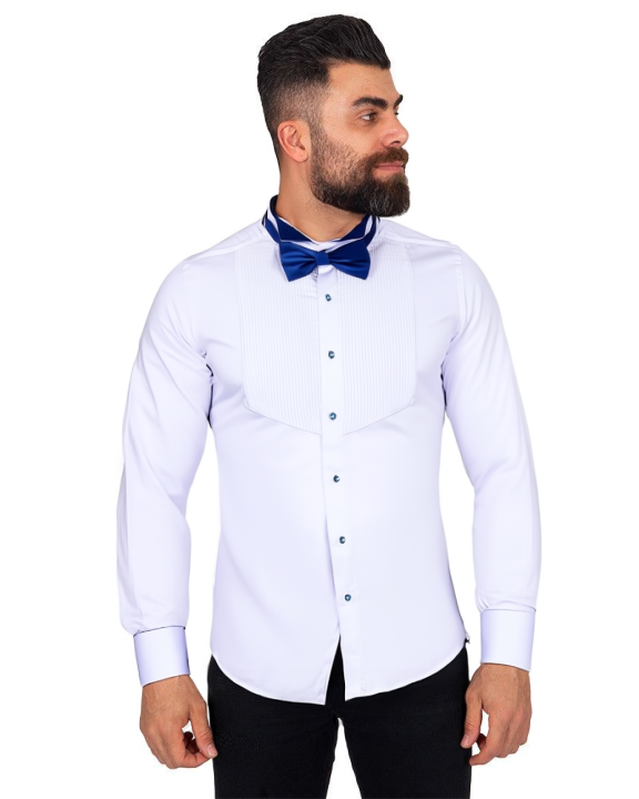 Royal Blue Fancy Dress Long Sleeve Bow Tie Shirt