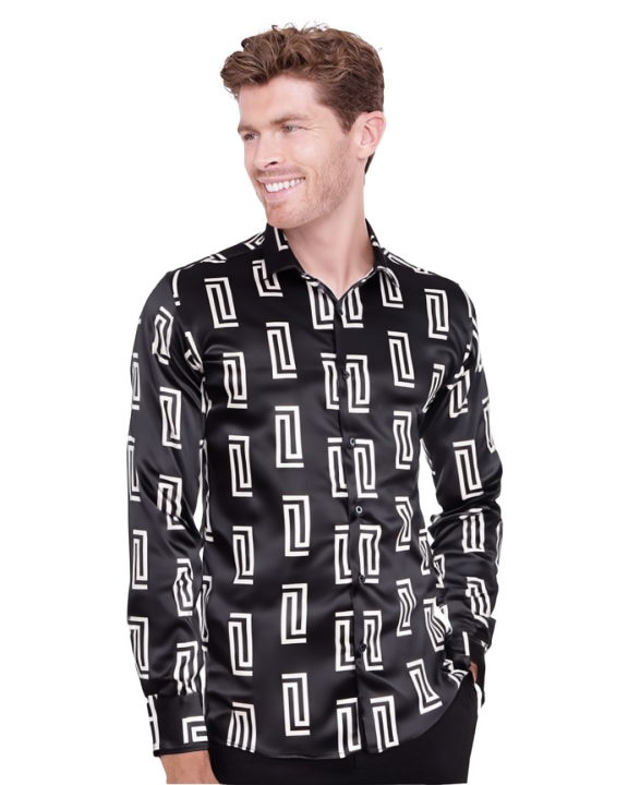 Black Baroque Roman Ornament Print Men`s Shirt