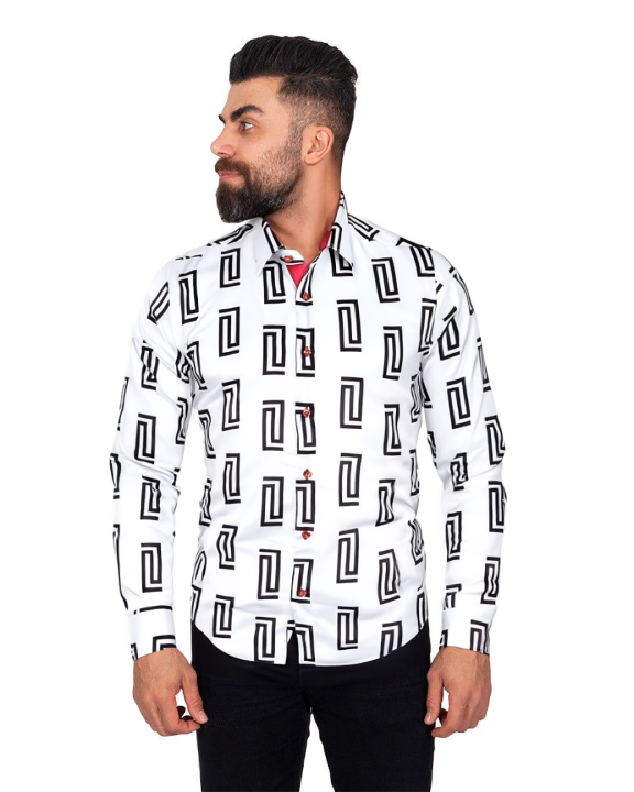 White Baroque Roman Ornament Print Men`s Shirt