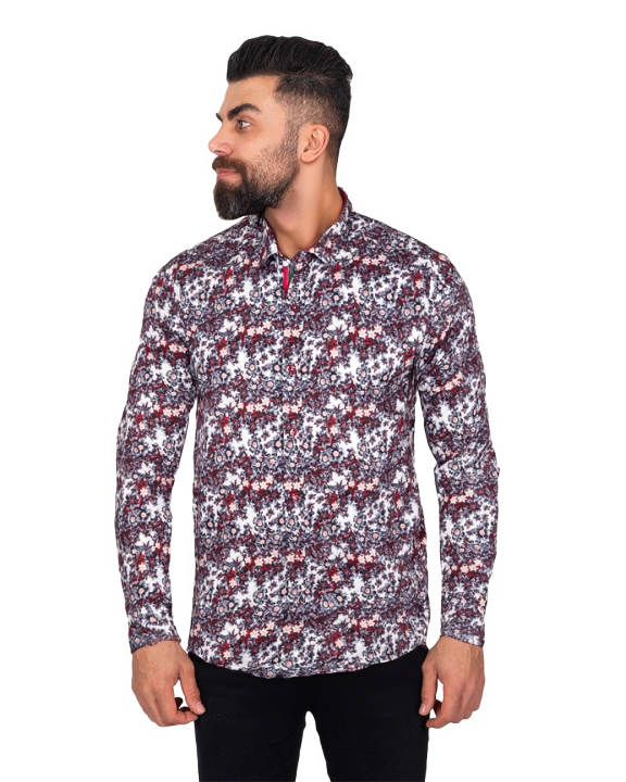 Burgundy Daisy Print Long Sleeve Shirt