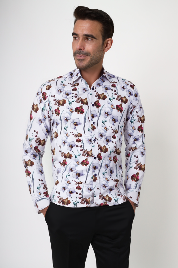 Brown Orchid Floral Print Shirt