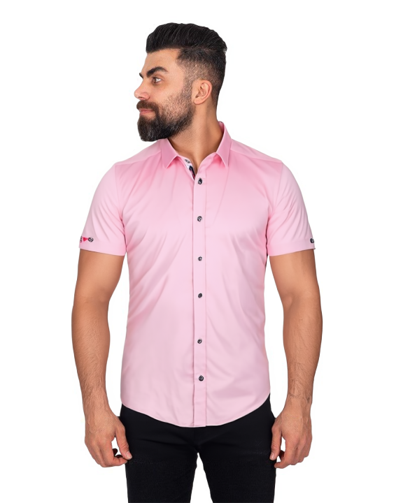 Classic Pink Short Sleeve Shirt with Colourful Paisley Insert Shirt