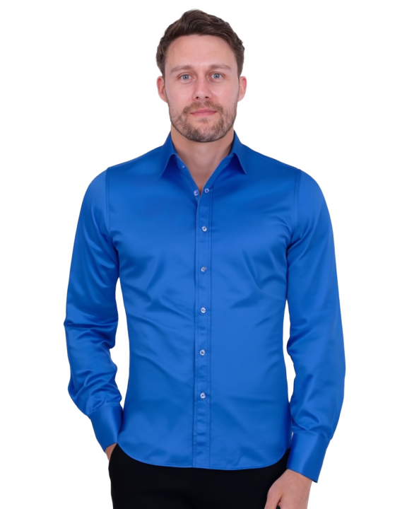 Royal Blue Plain Double Cuff Shirt