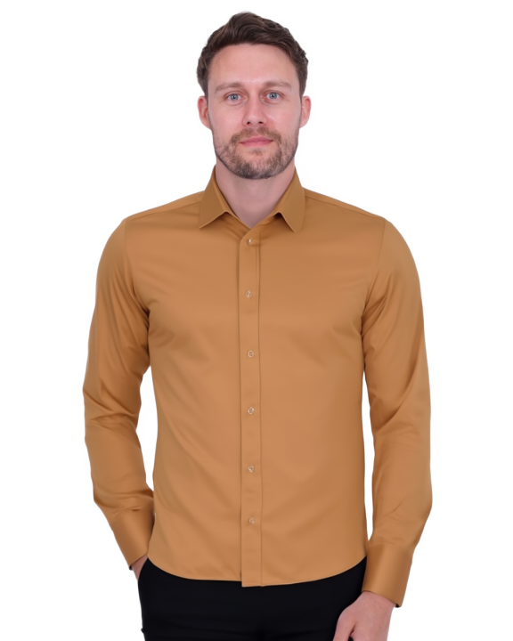 Camel Plain Double Cuff Shirt