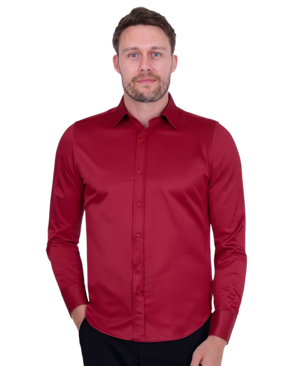 Burgundy Plain Double Cuff Shirt