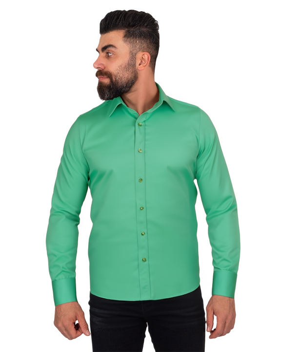 Green Plain Double Cuff Shirt