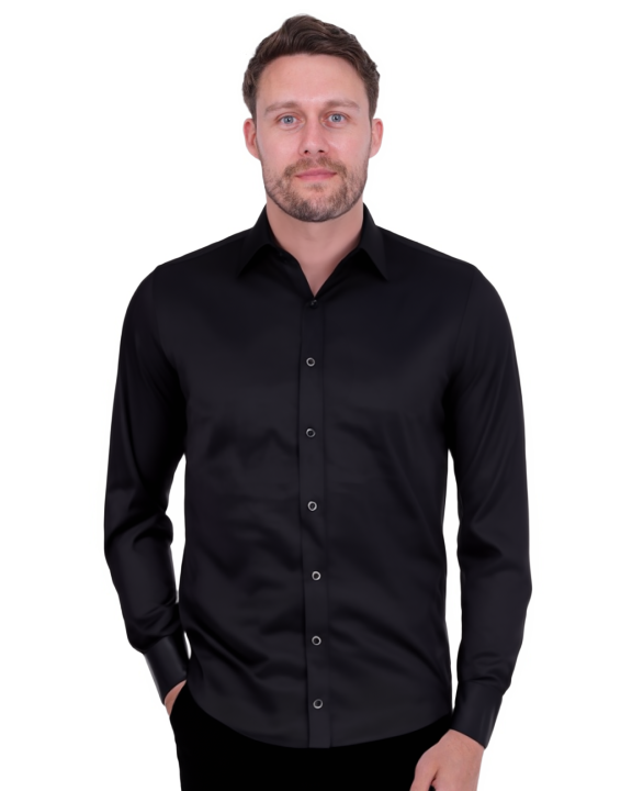 Black Plain Double Cuff Shirt