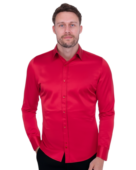 Red Plain Double Cuff Shirt