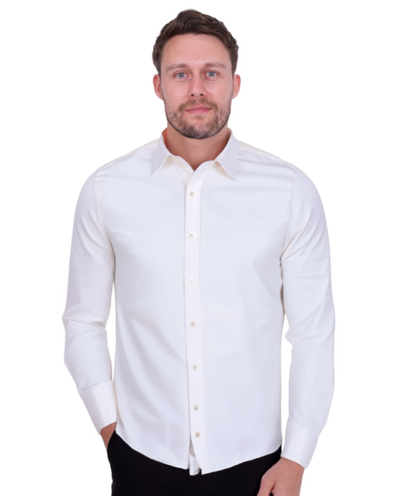 Cream Plain Double Cuff Shirt