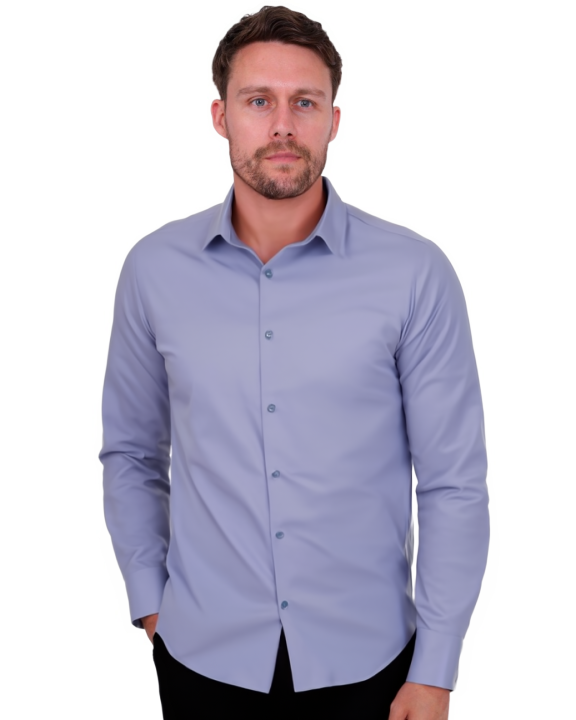 Blue Casual Twill Double Cuff Long Sleeve Shirt