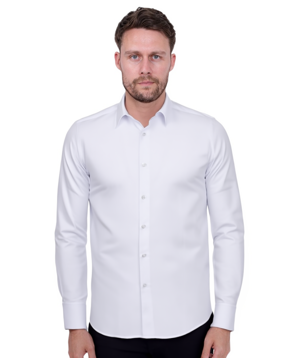 White Casual Twill Double Cuff Long Sleeve Shirt