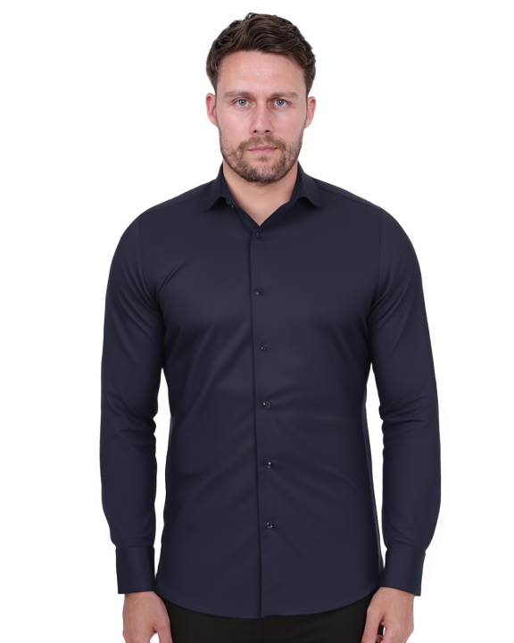 Dark Blue Casual Twill Double Cuffed Shirts