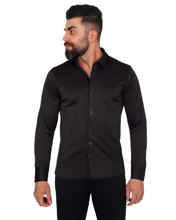 Black Plain Pure Cotton Non Iron Men's Shirt