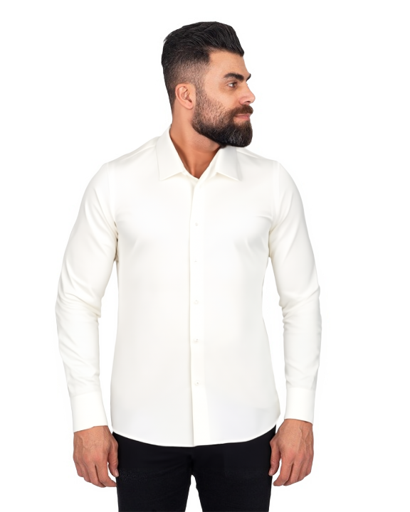 Cream Classic Twill Single Cuff Shirt