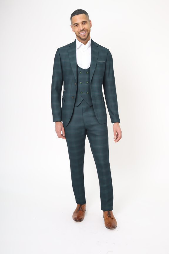 Classic Green Flora Three Piece Check Suit