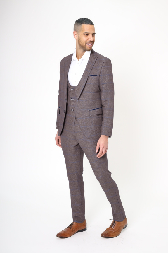 Classic Brown Three Piece Check Suit