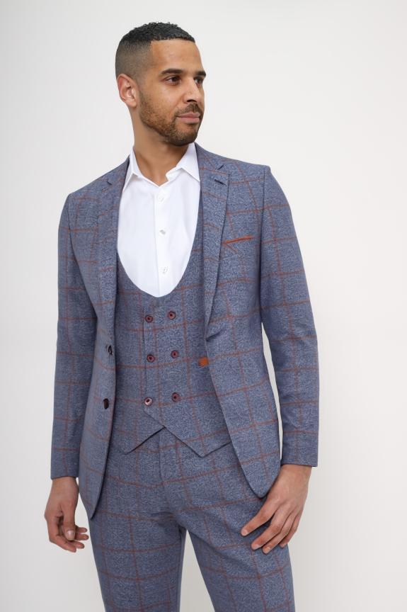 Classic Blue Three Piece Check Suit